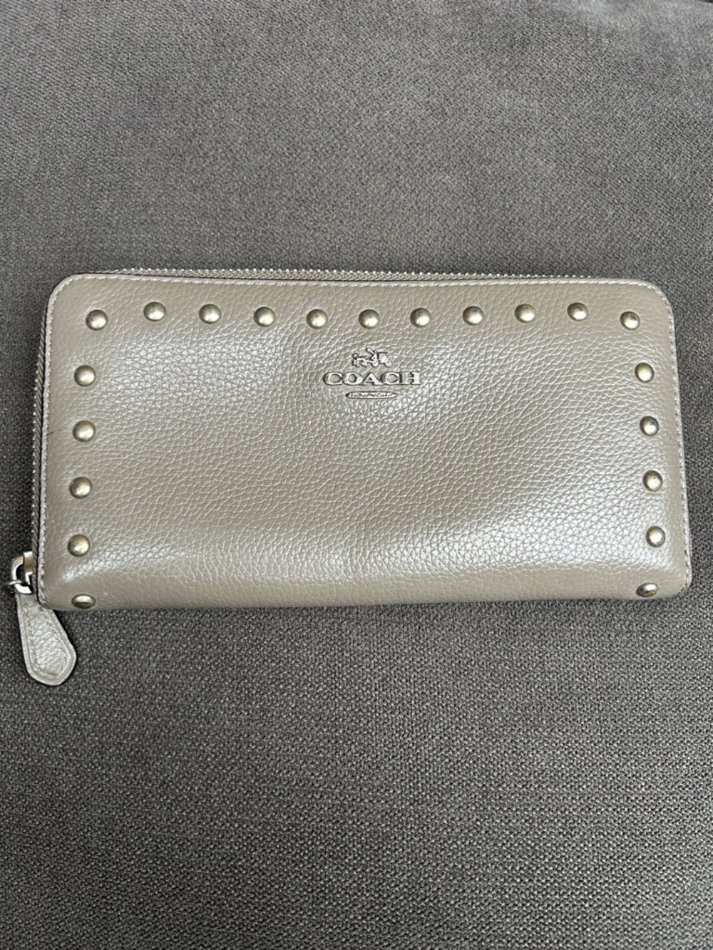 COACH Accordion Wallet in Metallic Taupe with Studs